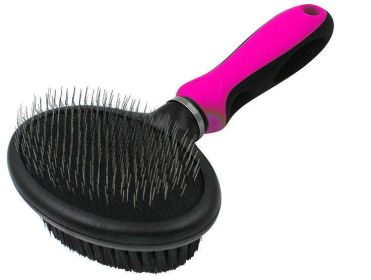 Pet Life Â® Flex Series 2-in-1 Dual-Sided Slicker and Bristle Grooming Pet Brush (Color: Pink)