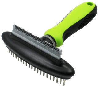Pet Life Â® Flex Series 2-in-1 Dual-Sided Grooming Undercoat Pet Rake and Deshedder (Color: Green)