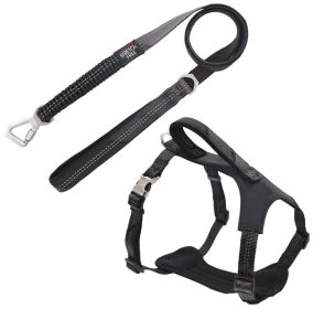 Pet Life Â® 'Geo-prene' 2-in-1 Shock Absorbing Neoprene Padded Reflective Dog Leash and Harness (Color: Black)