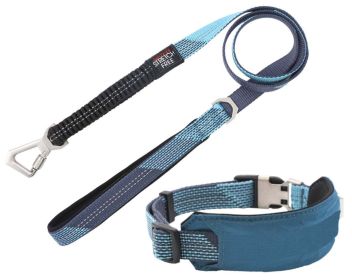 Pet Life Â® 'Geo-prene' 2-in-1 Shock Absorbing Neoprene Padded Reflective Dog Leash and Collar (Color: Blue)
