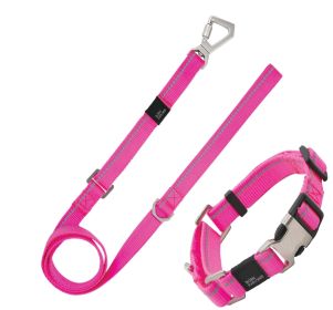 Pet Life Â® 'Advent' Outdoor Series 3M Reflective 2-in-1 Durable Martingale Training Dog Leash and Collar (Color: Pink)