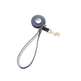HAMATE 4FT Comfortable Dog Leash with the combination of Cowboy and Plaid Webbing,Matte Gold Zinc Alloy and Bells (Color: Yellow)